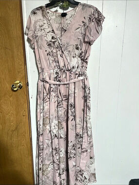Kate and Lily Floral Chiffon Wrap Maxi Dress Pink & Gray Size 12